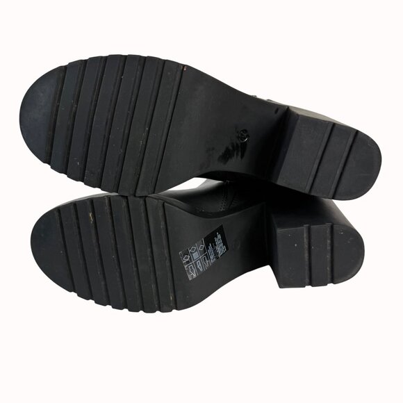 Divided Chunky Heel Ankle Boots Size 9.5 Biker Chic Black Platform Lug Shoe Edgy - Picture 7 of 16